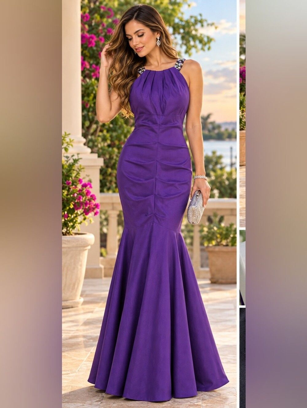 SCAPE by Joanna Chen Purple Embellished Mermaid Gown Size 14